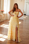 Prom Dresses Long Formal A Line Tiered Printed Prom DressYellow