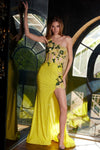Prom Dresses Long Fitted Slit Formal Applique Prom Dress Yellow