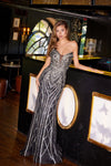 Prom Dresses Beaded Prom Fitted Long Formal Evening Dress Black Silver