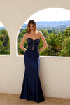 Prom Dresses Beaded Long Formal Corset Fitted Prom Dress Navy Blue
