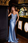 Prom Dresses Fitted Long Corset Formal Applique Prom Dress Antique Blue