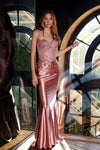 Prom Dresses Pleated Long Applique Formal Corset Beaded Prom Dress Rose Gold
