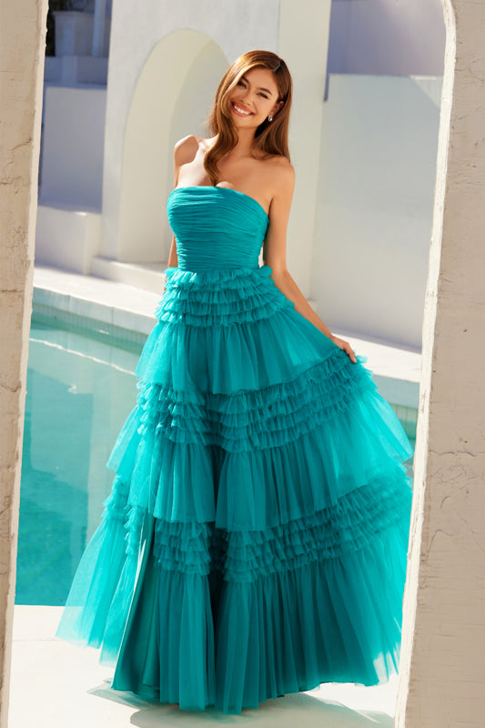 Prom Dresses  Prom A Line Tiered Long Formal Dress Jade