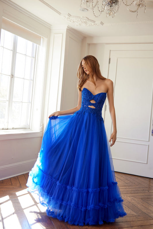 Prom Dresses A Line Long Formal Lace Applique Prom Dress  Royal Blue