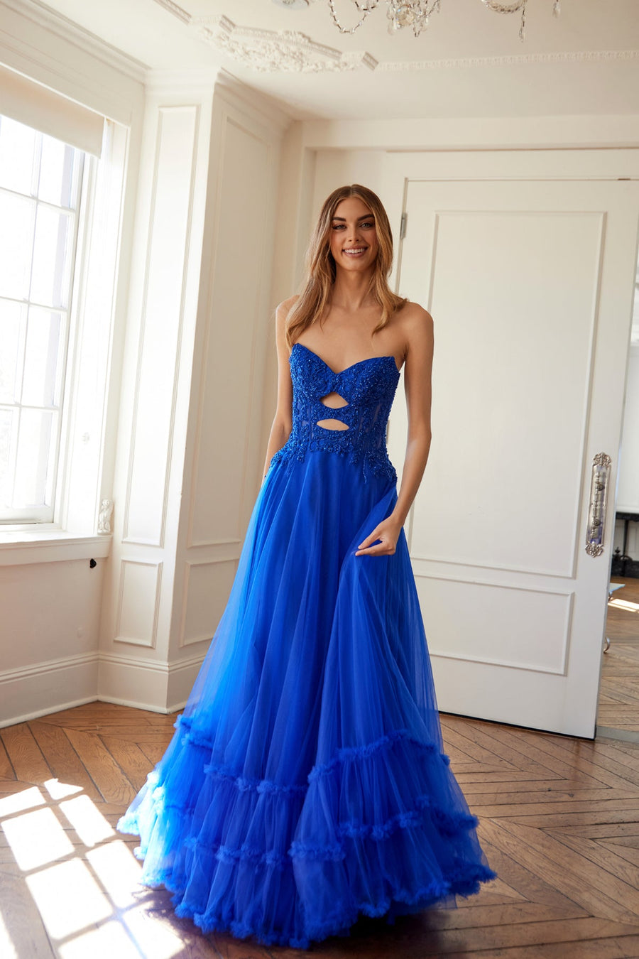 Prom Dresses A Line Long Formal Lace Applique Prom Dress  Royal Blue