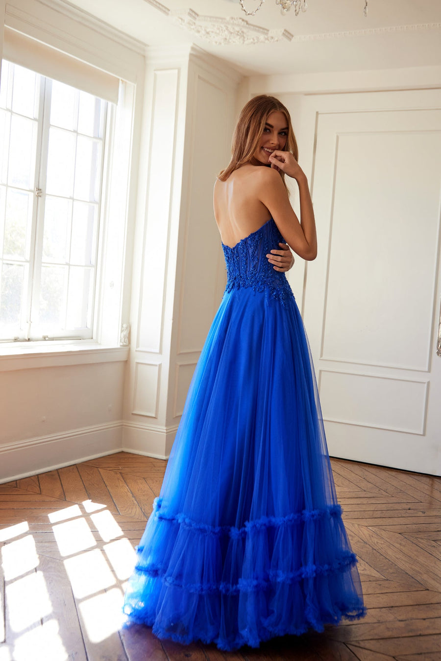 Prom Dresses A Line Long Formal Lace Applique Prom Dress  Royal Blue