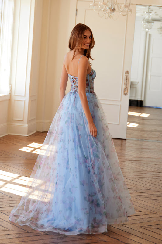 Prom Dresses Prom Long A Line Formal Printed Dress Light Blue