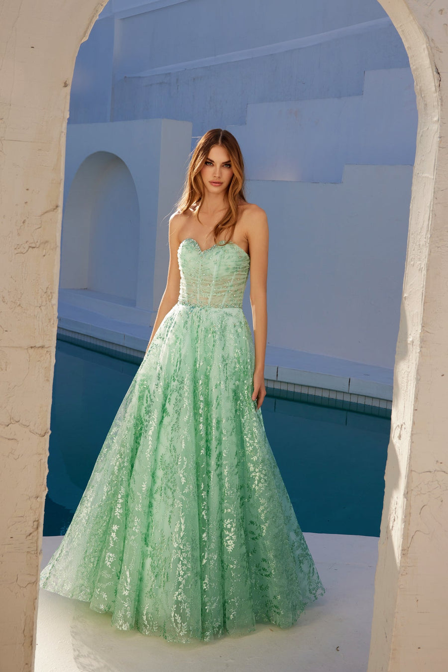Prom Dresses Prom Long A Line Formal Glitter Print Evening Dress Mint Green
