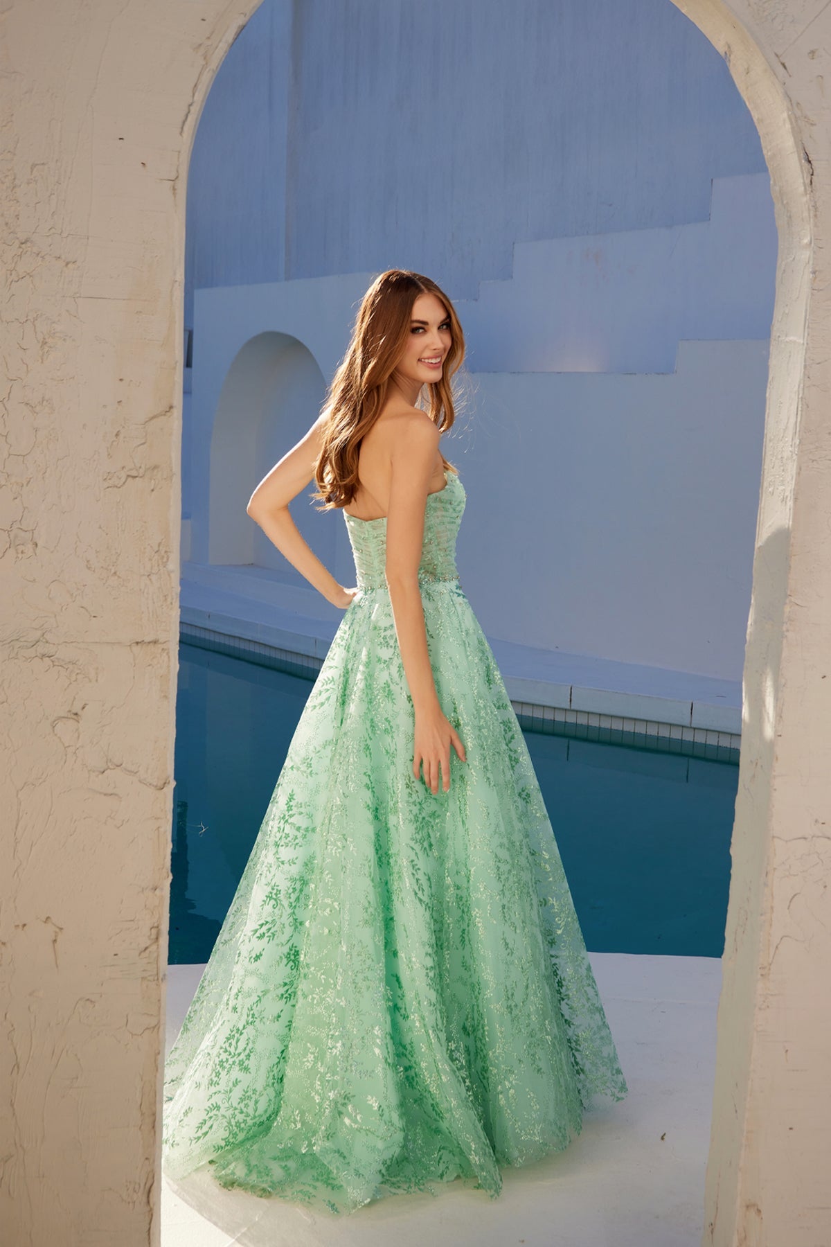Prom Dresses Prom Long A Line Formal Glitter Print Evening Dress Mint Green