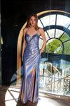 Prom Dresses Prom Metallic Slit Long Formal Fitted Dress Blue