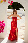 Prom Dresses Prom Fitted Corset Long Metallic Formal Dress Red