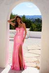 Prom Dresses Fitted Prom Long Formal Corset Metallic Slit Dress Hot Pink