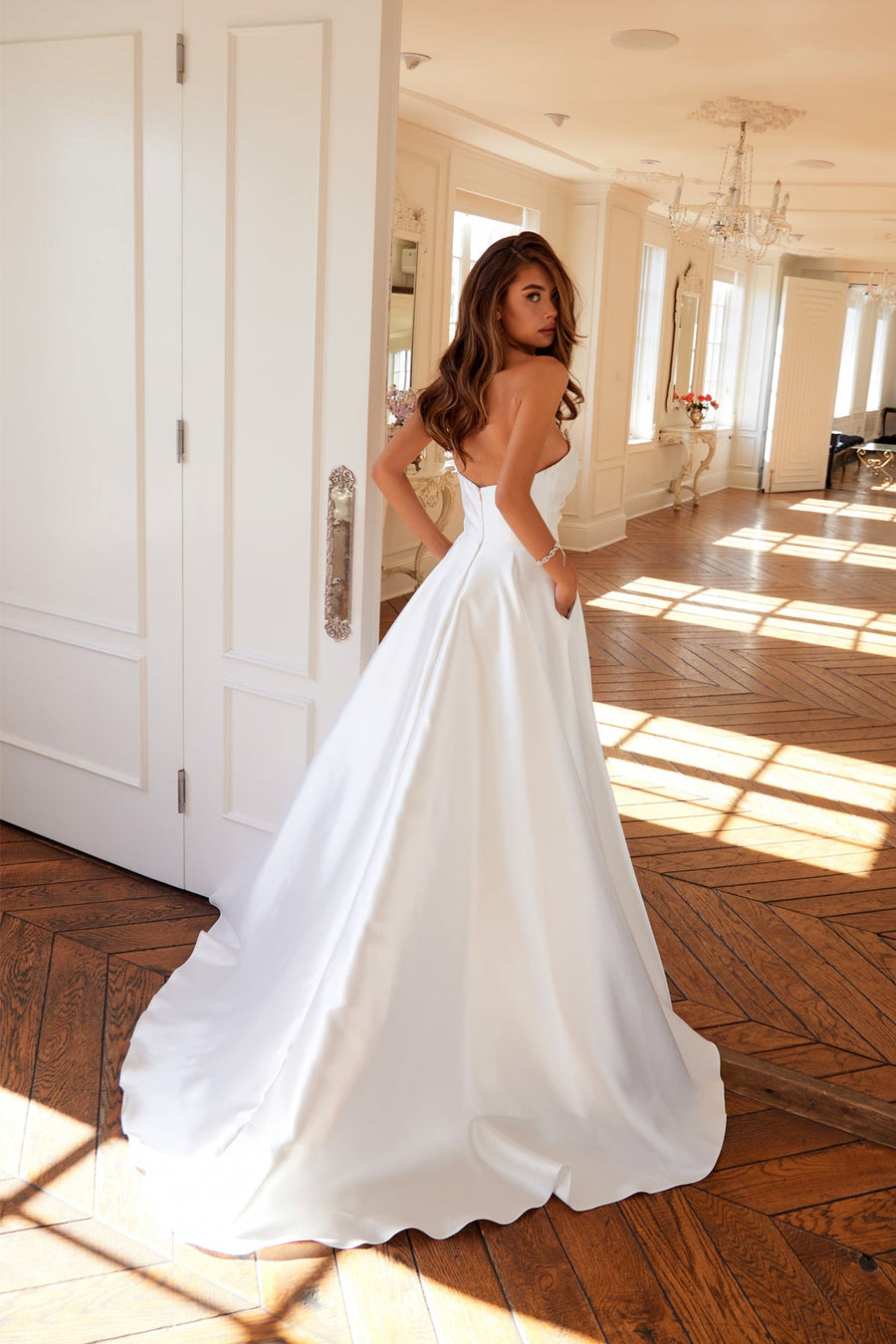 Prom Dresses Simple Bridal Gown A Line Pleated Wedding Dress Off White