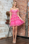 Cocktail Dresses Short Cocktail A Line Tiered Lace Sequin Dress Fuchsia