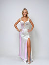 Prom Dresses Long Fitted Ruched Slit Prom Dress Silver