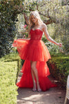 Prom Dresses Prom A Line High Low Corset Applique Formal Dress Red