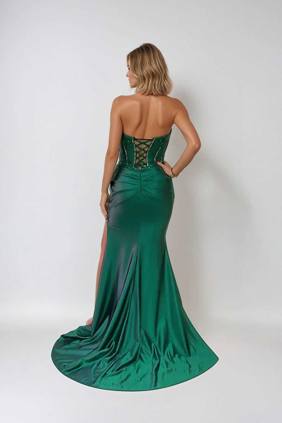 Prom Dresses Prom Fitted Slit Long Formal Applique Dress Emerald Green