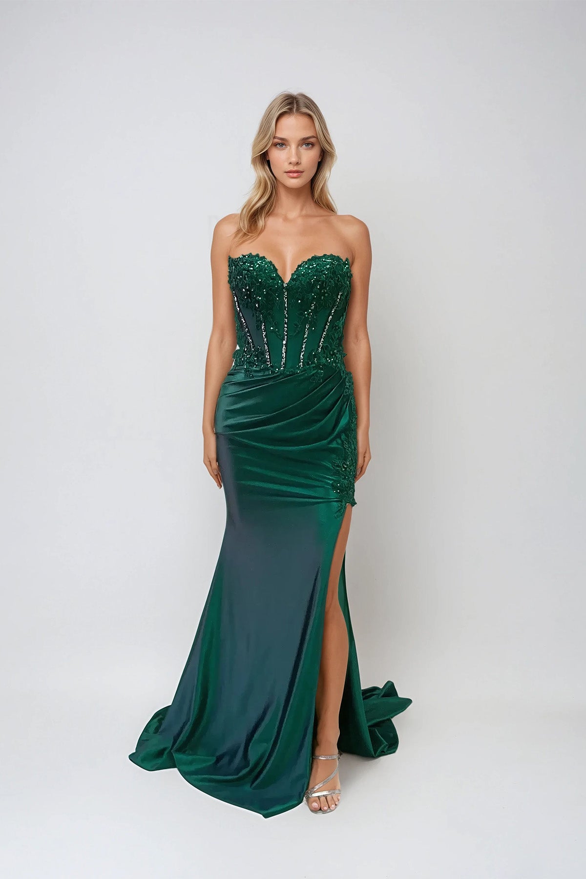 Prom Dresses Prom Fitted Slit Long Formal Applique Dress Emerald Green