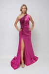 Prom Dresses Fitted Long Formal Slit Pleated Prom Dress Fuchsia