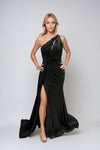 Prom Dresses Fitted Long Formal Slit Pleated Prom Dress Black
