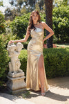 Prom Dresses Long Slit Metallic Formal Prom Dress Gold