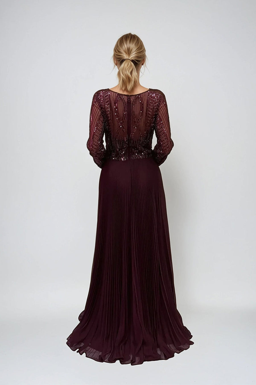 Mother of the Bride Dresses Long Formal Pleated Sequin Mother of the Bride Dress Wine