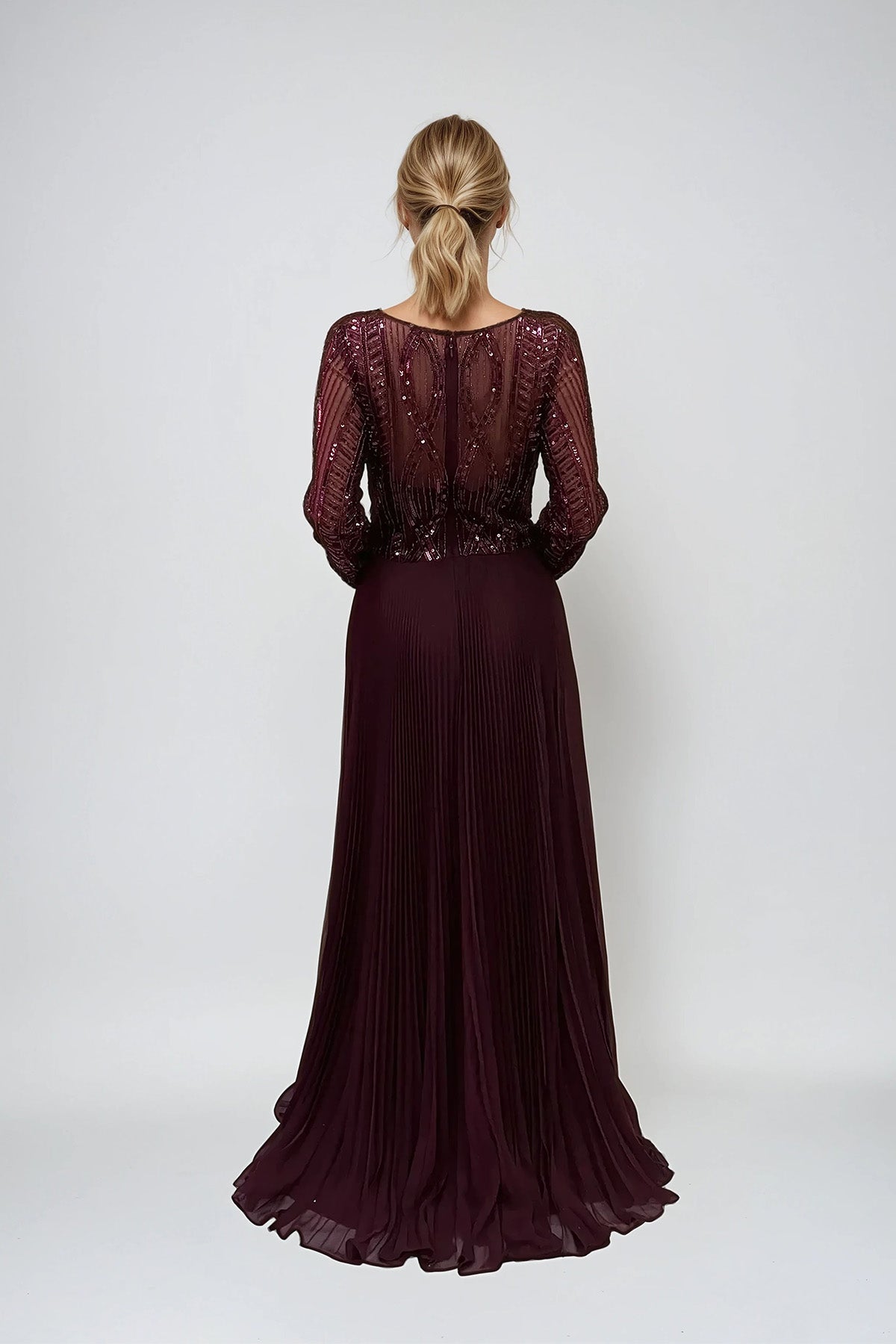 Mother of the Bride Dresses Long Formal Pleated Sequin Mother of the Bride Dress Wine