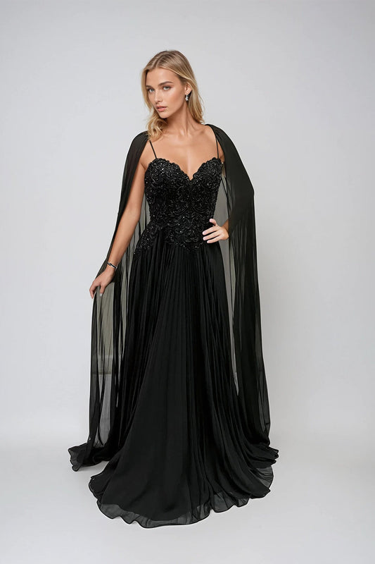 Formal Dresses Long Fitted Sequin Formal Pleated Evening Dress Black