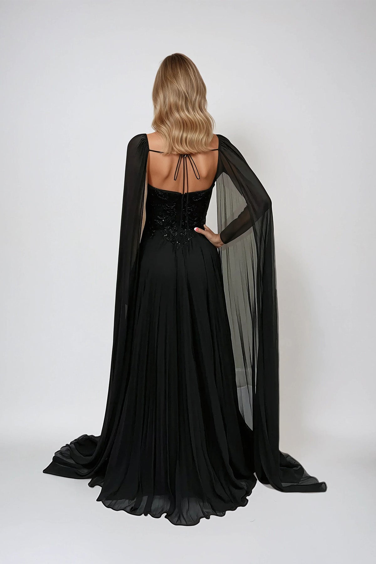 Formal Dresses Long Fitted Sequin Formal Pleated Evening Dress Black