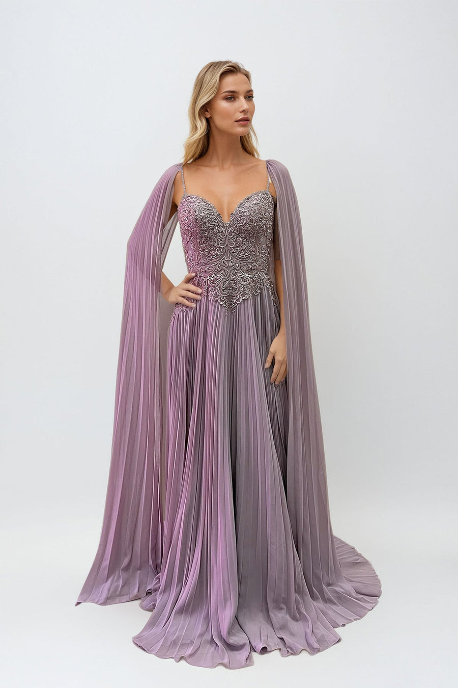 Formal Dresses Long Fitted Sequin Formal Pleated Evening Dress Mocha