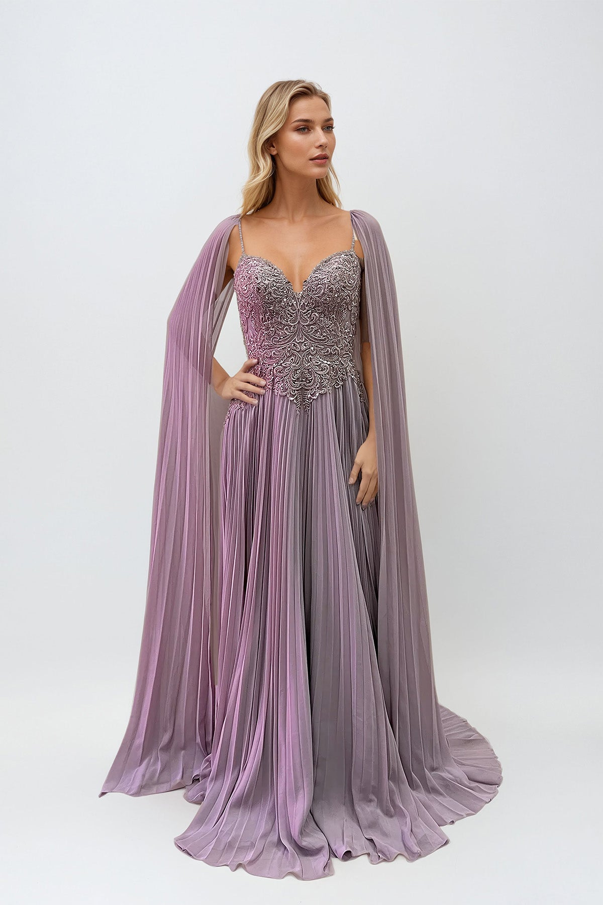 Formal Dresses Long Fitted Sequin Formal Pleated Evening Dress Mocha