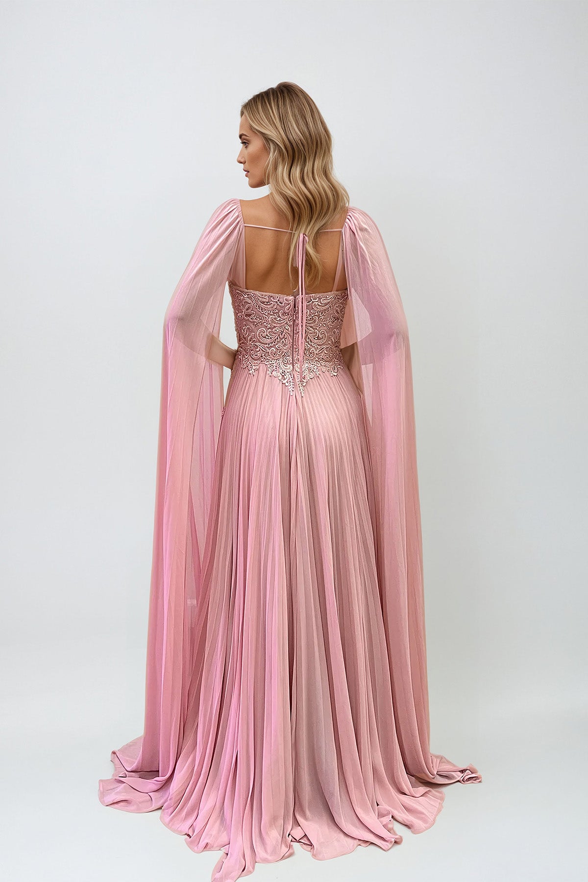 Formal Dresses Long Fitted Sequin Formal Pleated Evening Dress Rose