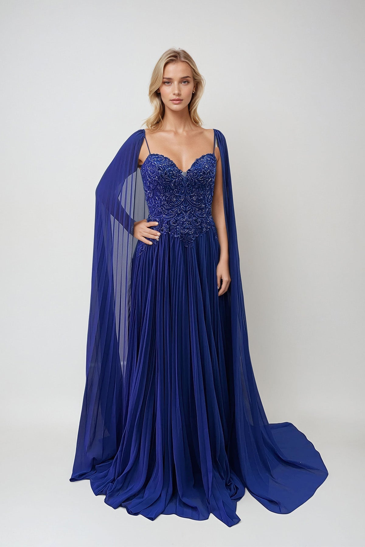 Formal Dresses Long Fitted Sequin Formal Pleated Evening Dress Royal Blue