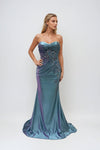 Prom Dresses Prom Long Beaded Ruched Formal Sequin Dress Anqitue Blue