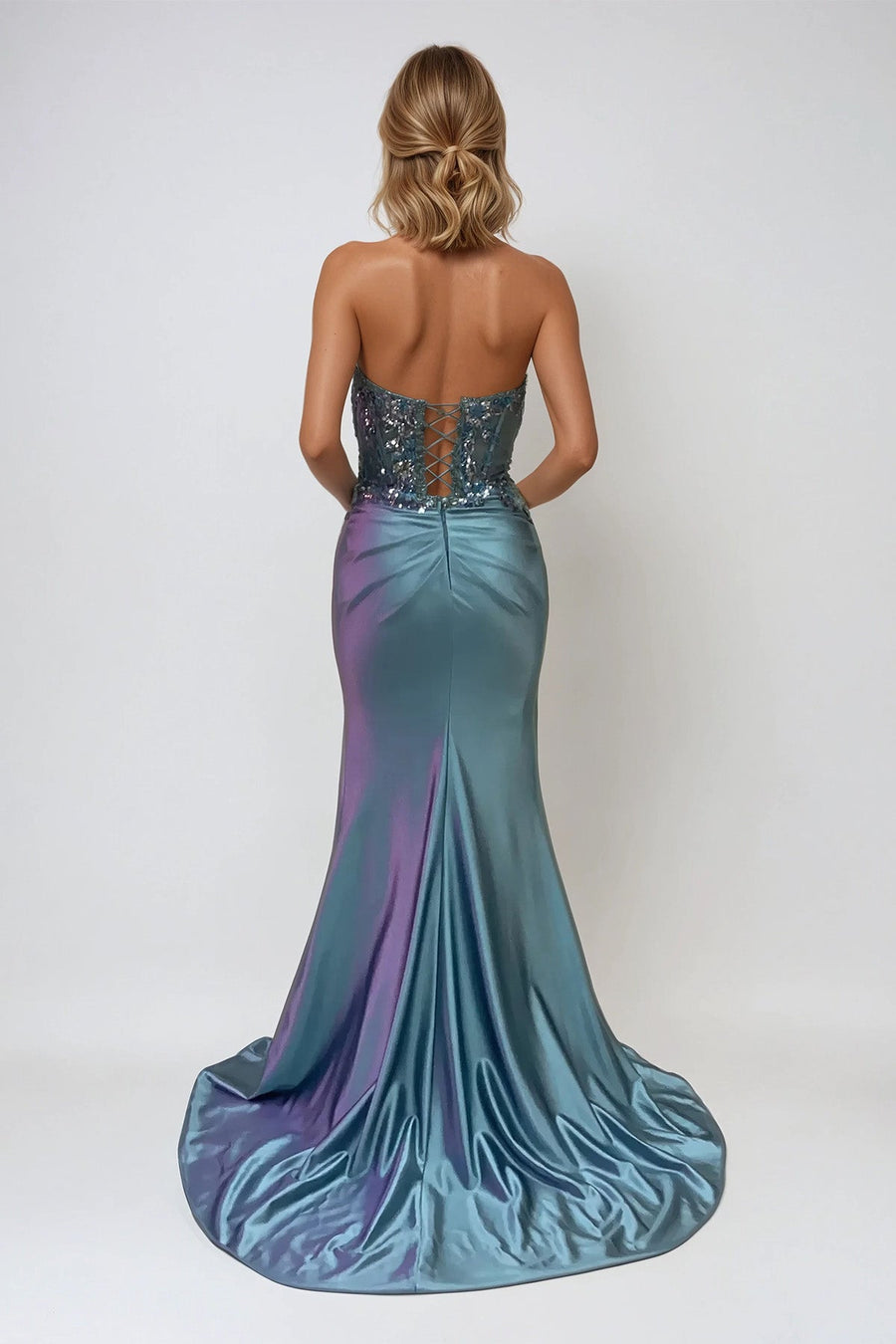 Prom Dresses Prom Long Beaded Ruched Formal Sequin Dress Anqitue Blue