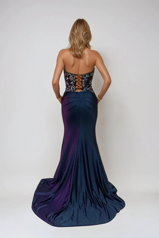 Prom Dresses Prom Long Beaded Ruched Formal Sequin Dress Navy Blue