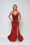 Prom Dresses Long Fitted Slit Formal Prom Pattern Dress Red