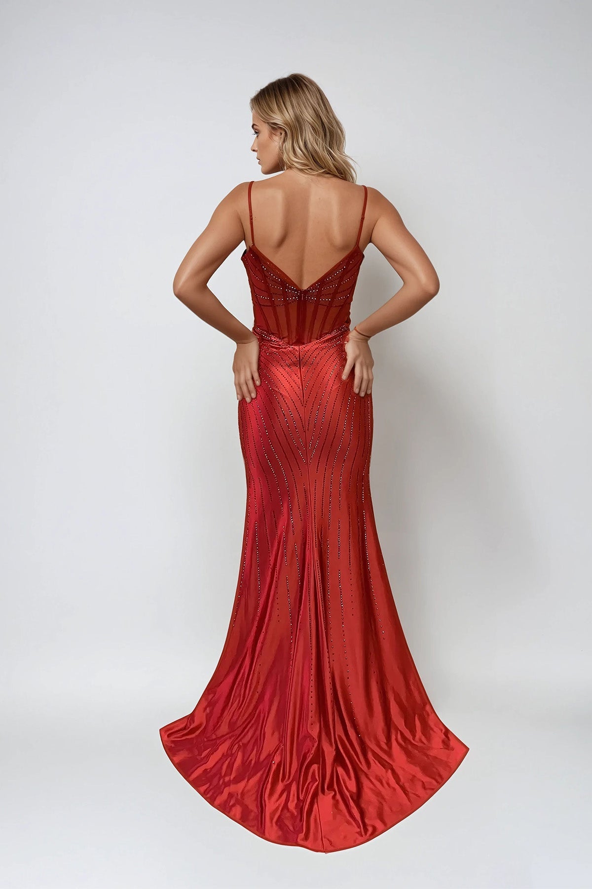 Prom Dresses Long Fitted Slit Formal Prom Pattern Dress Red