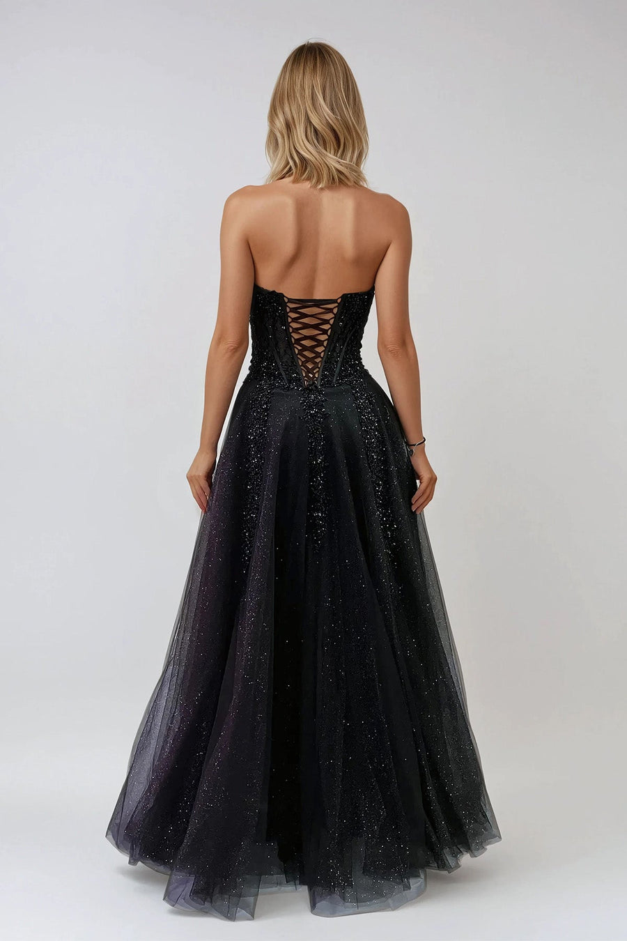 Prom Dresses Fitted Long Slit Beaded Sequin Prom Dress Black