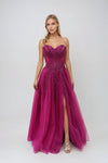 Prom Dresses Fitted Long Slit Beaded Sequin Prom Dress Fuchsia