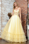 Prom Dresses A Line Long Formal Lace Applique Prom Dress Yellow
