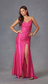 Prom Dresses Long Formal Fitted Slit Prom Dress Fuchsia