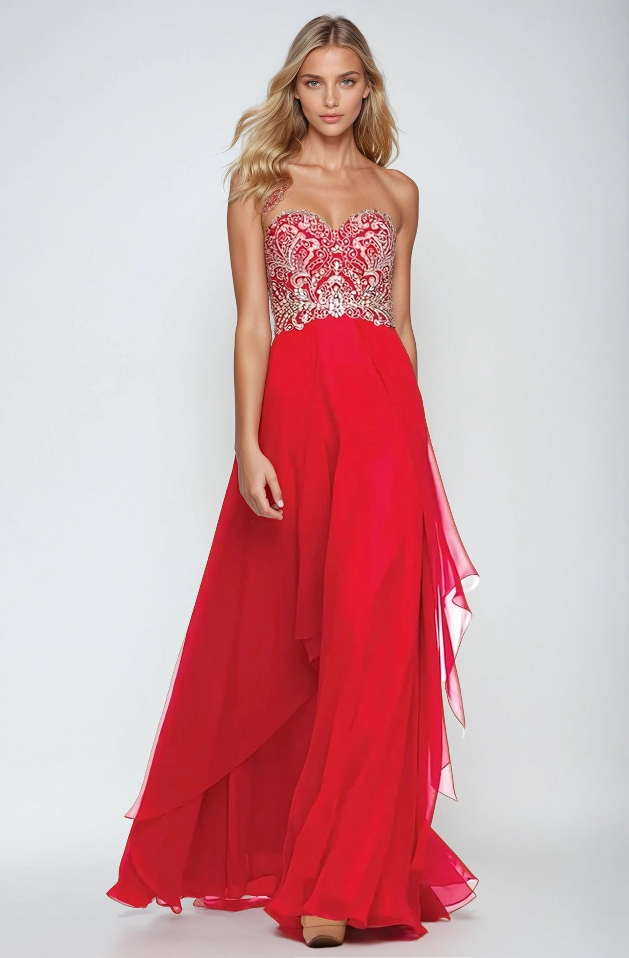 Prom Dresses A Line Formal Long Beaded Prom Dress Red