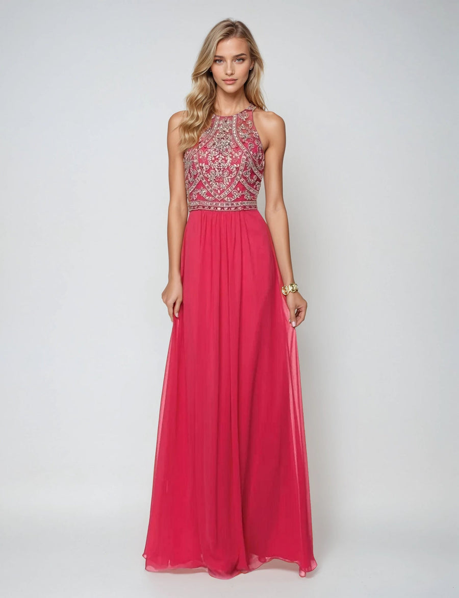 Prom Dresses Beaded Long A Line Formal Prom Dress Fuchsia