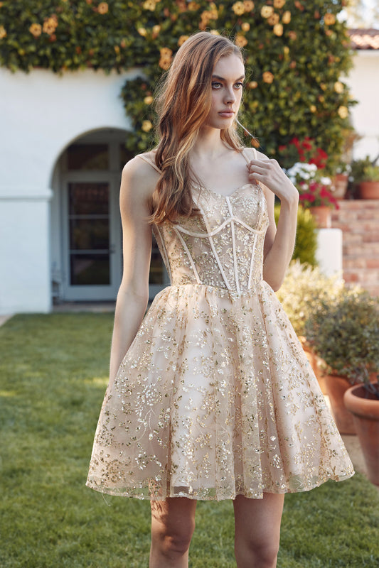 Cocktail Dresses Short Homecoming Glitter Corset A Line Prom Dress Champagne