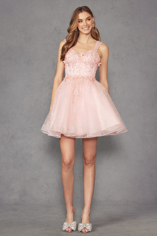 Cocktail Dresses Short Cocktail Floral Glitter Dress Blush