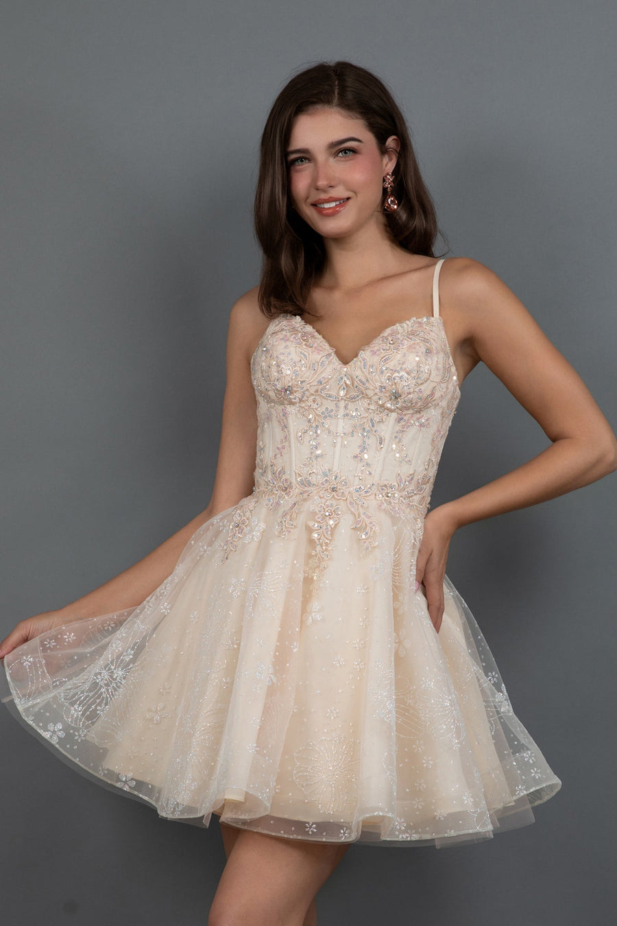 Cocktail Dresses A Line Short Cocktail Floral Glitter Dress Champagne