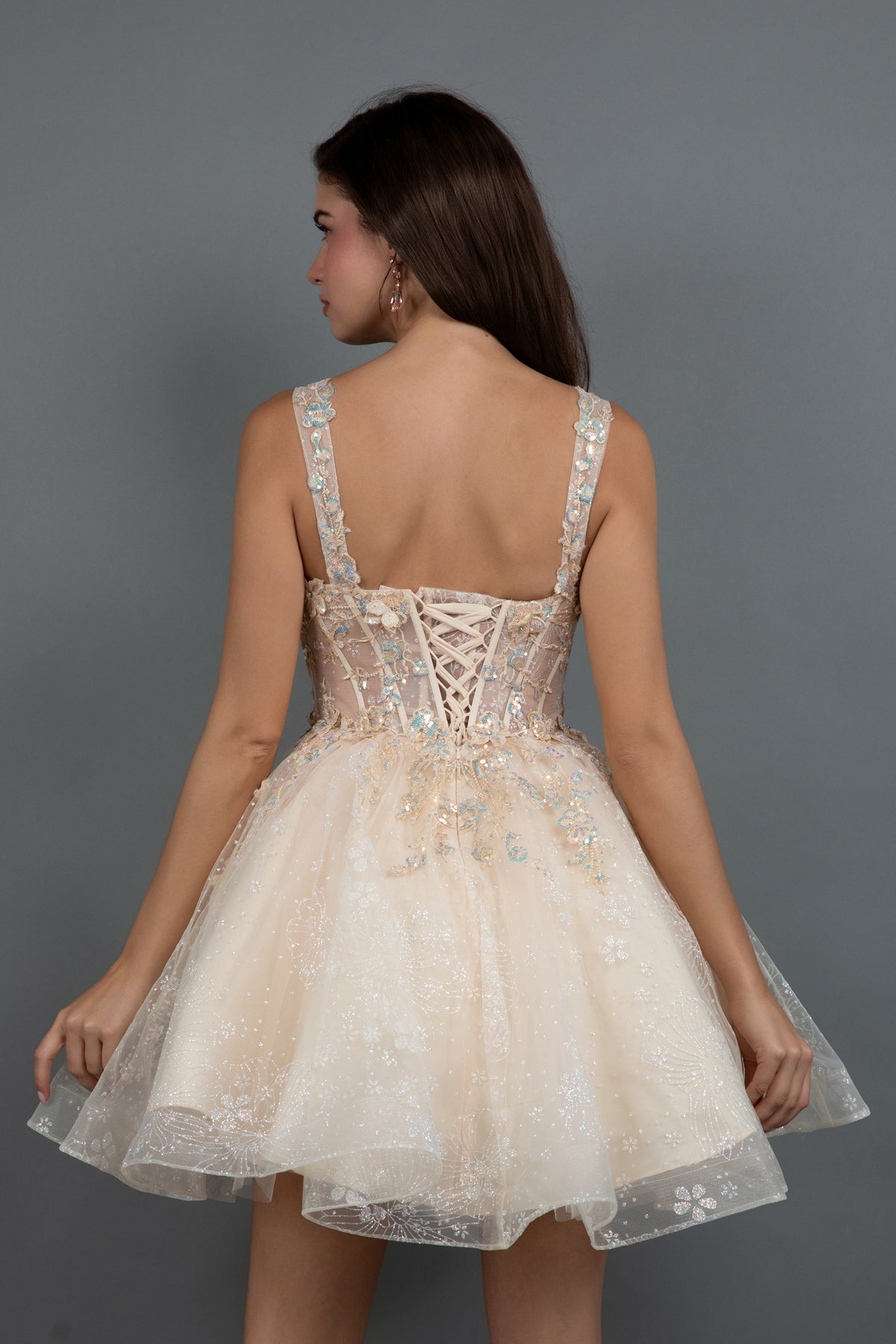 Cocktail Dresses Short Cocktail Floral Glitter Dress Champagne