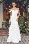 Wedding Dresses Simple Long Mermaid Feather Wedding Dress White