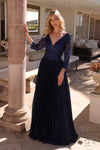 Plus Size Dresses Long Plus Size Formal Pleated Evening Dress Navy Blue